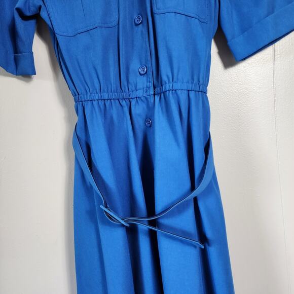 Vintage Office Retro Schrader Secretary Cargo Dress Button Up Belted 8 Blue - Picture 3 of 9